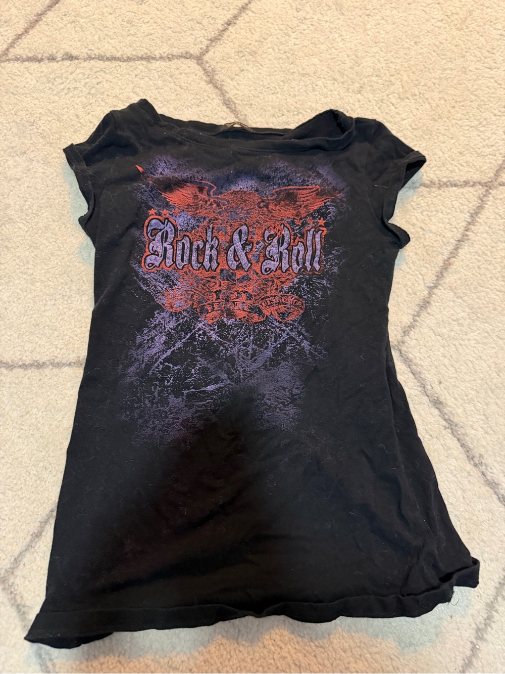 Twenty One Black Y2K Grunge Rock & Roll Cap Sleeve Graphic Tee- medium